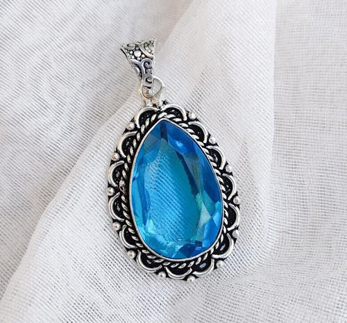 VETEMENTS Ciondolo Topazio Blu Svizzero Sfaccettato 92 5 Argento Placcato Ciondolo Cristallo Fatto a Mano