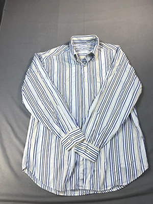 Camisa Alex Cannon Para Hombre Grande Blanca Azul Tostado Rayas Manga Larga Camisa Abotonada Foto 1 de 4