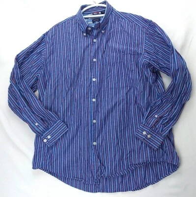 IZOD платье рубашка мужская большой синий красный в полоску повседневный длинным рукавом карман  - Изображение 1 из 4