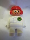 LEGO DUPLO RACE CAR DRIVER #2 in Red Helmet for Motorcycle 2.5" FIGURE Rare!