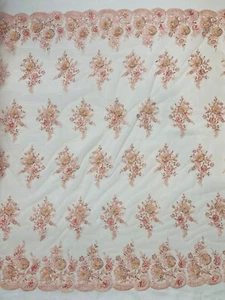 Blush Pink Daisy 3d floral Chiffon design embroider with pearls in a mesh lace. - Picture 1 of 6