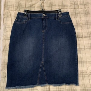Inc International Concepts Denim Skirt Womens Size 10 Blue Regular Fit Fray Trim - Picture 1 of 9