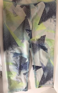 Lululemon Ivivva Girls Capri Crop Leggings Blue Green Geometric Size 14 IG6221s - Picture 1 of 3