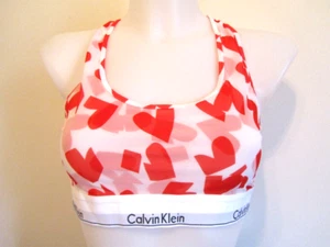 NWT Calvin Klein QF7015 Size L Modern V-Day Wireless Bralette White/Red Hearts! - Picture 1 of 4