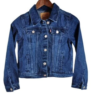 Girls Levi's Dark Blue Casual Trucker Jean Jacket Sz L Denim Western Pockets - Picture 1 of 7