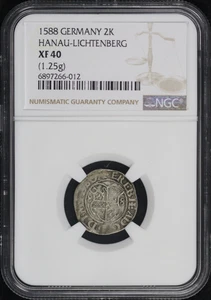 1588 German States Hanau-Lichtenberg Silver 2 Kreuzer MB #1 (1.25g) NGC XF-40 - Picture 1 of 2