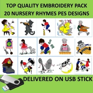 Nursery Rhymes 20 PES designs on USB Machine Embroidery files to embroider pack - Picture 1 of 3