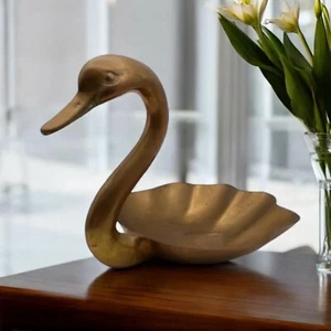 Große massive Messing Schwan Servierschale 9" x 12" Mid Century Modern Vintage - Bild 1 von 11