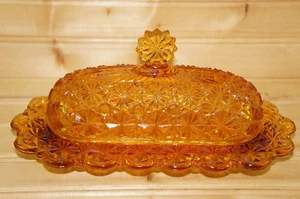 L G Wright Daisy and Button ¼ lb Stick  Butter Dish Amber- - Picture 1 of 12