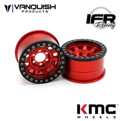 NEW Vanquish 1.9 Aluminum KMC KM236 Tank Beadlock Red Wheels (2) FREE US SHIP - Image 1 of 2