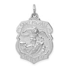 Sterling Silver St. Saint Michael Badge Medal Charm Pendant 1.3 Inch