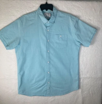 Camisa de manga corta azul ajustada de tela elástica y de mezclilla de papel XL Foto 1 de 4