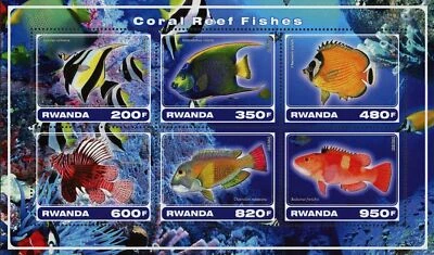 Coral Reef Fish Marine Fauna Souvenir Sheet of 6 Stamps Mint NH Foto 1 de 4