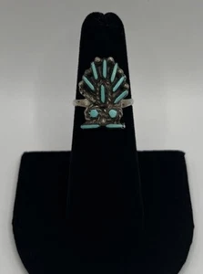 Navajo Zuni Sterling Silver Petit Needlepoint Turquoise Ring Size 6.5 - Picture 1 of 10
