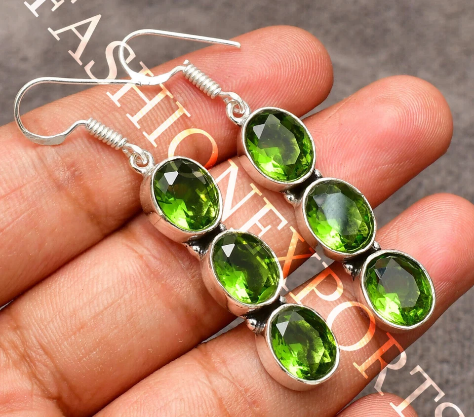 Peridot Earring Gemstone Handmade 925 Sterling Silver Jewelry Earring 2.10" - Image 1 of 4