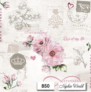(850) ZWEI individuelle Papier LUNCHEON Decoupage Servietten - LOVE FLOWERS SCRIPT  - Bild 1 von 3