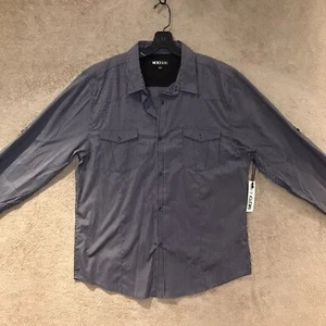 Motogear Gray Long Sleeve Dual Pocket Button Up Polyester Blend Mens Shirt Sz XL - Picture 1 of 12