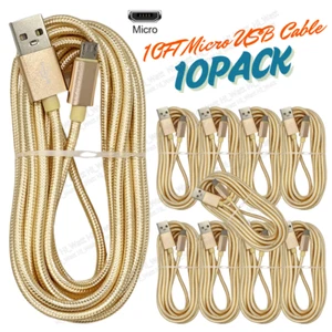 10Pack 10Ft Micro USB Charger Cable Data Sync Cord Lot for Android Samsung LG - Picture 1 of 14