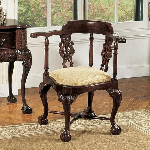 KING CHARLES  MAHOGANY CARVED BALL & CLAW FEET SUCLPTED CORNER CHAIR REPRODUCTIO Cover