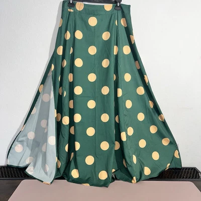 Falda Larga Verde XL Amarilla Lunares MidCen Vintage Años 50 60’s Ranura Lateral *Como Está* Foto 1 de 4