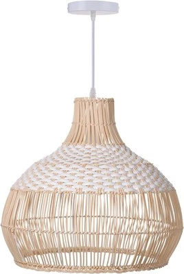 Candelabro de teto bege bambu vime tecido vime pingente luminária - Imagem 1 de 4