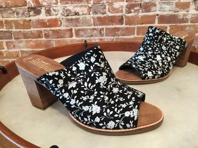 Sandalia Toms Negra Floral Gamuza Peep-toe Mallorca Tacón Mula 9 40 NUEVA Foto 1 de 3