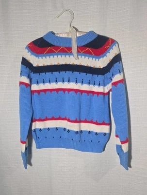 Suéter vintage de vacaciones M para niños azul claro con rojo, blanco, amarillo Laponder años 70 Foto 1 de 4