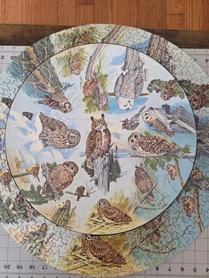 Vintage 1973 Springbok Circular Jigsaw Puzzle Owls 20 3/8" Diameter Missing 1 Pc - Image 1 of 4