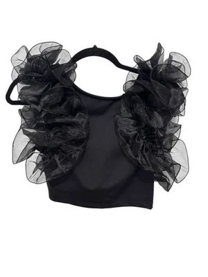 Free People Intimately House Party Crop Top Ruffle Sleeve Size X Small Black - Image 1 of 4