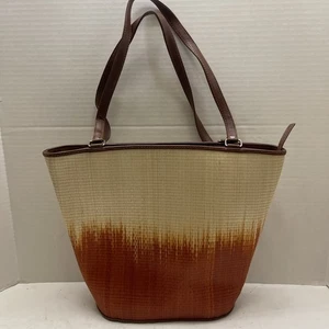Le Sac Handbag Woven Straw Rust Orange Ombré Shoulder Bag 12” Tall 15” Widest - Picture 1 of 20