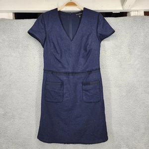 Abito Banana Republic blu navy tweed scollo a V manica corta taglia 4 lavoro carriera - Foto 1 di 14