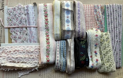 Gran Lote De Colección De Colección Antiguo Cinta Borde Encaje Lote - Jacquard Francés  Foto 1 de 4