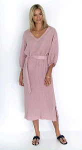 Humidity Cuba Dress French Flax Linen Maxi Dress Size Small No Belt - Picture 1 of 9