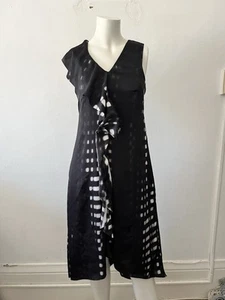 Banana Republic sz 0 Vneck goth flounce black white windowpane sheath dress - Picture 1 of 10