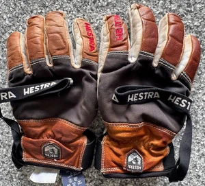 HESTRA Gloves Goat Leather Size 9 Mens 100% Wool Insulated + Wrist Straps - Picture 1 of 17
