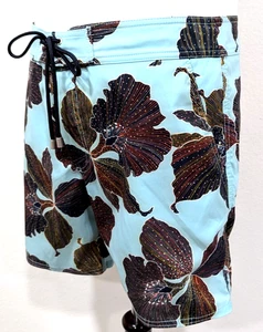 MR TURK Swim Trunks Shorts Men's 32 Aqua FLORAL Mesh Lined SAMPLE $198 VEUC! * - Picture 1 of 11