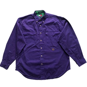 Camisa Tommy Hilfiger De Colección Para Hombre Mediana Púrpura Gruesa Algodón Manga Larga Cresta - Imagen 1 de 10