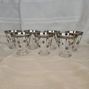 Set Of 7 MCM Dorothy Thorpe Silver Rim Polka Dot Cocktail Vintage Shot Glasses - Picture 1 of 9