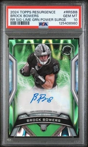 2024 Topps Resurgence Brock Bowers Lime Green Power Surge Auto /15 PSA 10 Gem... - Picture 1 of 2