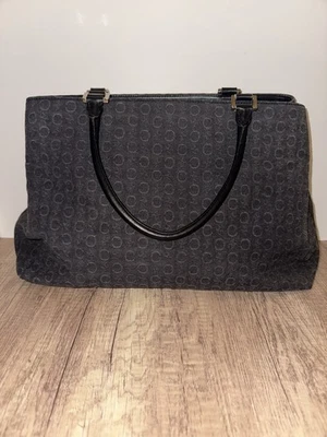 Vintage Céline Black Denim Tote Bag Macadam Monogram with Leather Trim Italy - Image 1 of 4