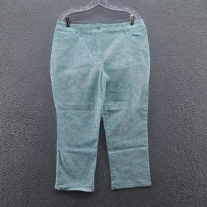 Chicos Womens Lace Print Cropped Jeans 2 Size 12 Blue White Mid Rise Stretch - Picture 1 of 12