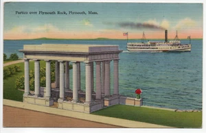 Portico Over Plymouth Rock Massachusetts Vintage Linen Postcard Steamship Ocean - Picture 1 of 13
