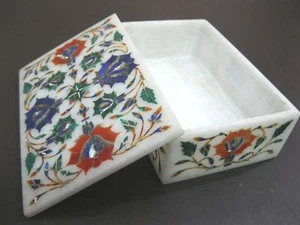 Marble Jewelry Box Marquetry Floral handmade Inlay Work Home Decor - Picture 1 of 5