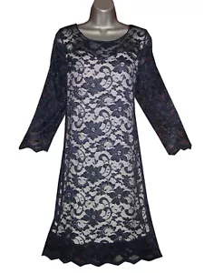 Vestido de encaje talla grande manga larga forrado azul marino vieira - Imagen 1 de 3