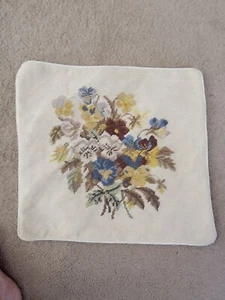 Hand Embroidered Pansies Wool Cross stitch pillow cushion - Picture 1 of 7
