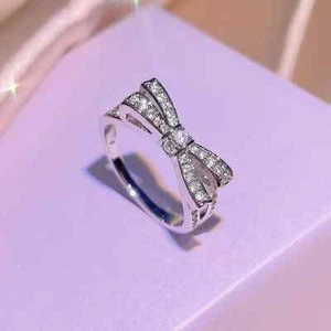Anillo de plata esterlina 925 con arco de cristal para mujer anillos de boda joyas talla 6-10 - Imagen 1 de 4