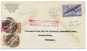 USA to URUGUAY Returned to Sender URUGUAYAN franking PANAM Cover 1946 very rare! - Picture 1 of 2