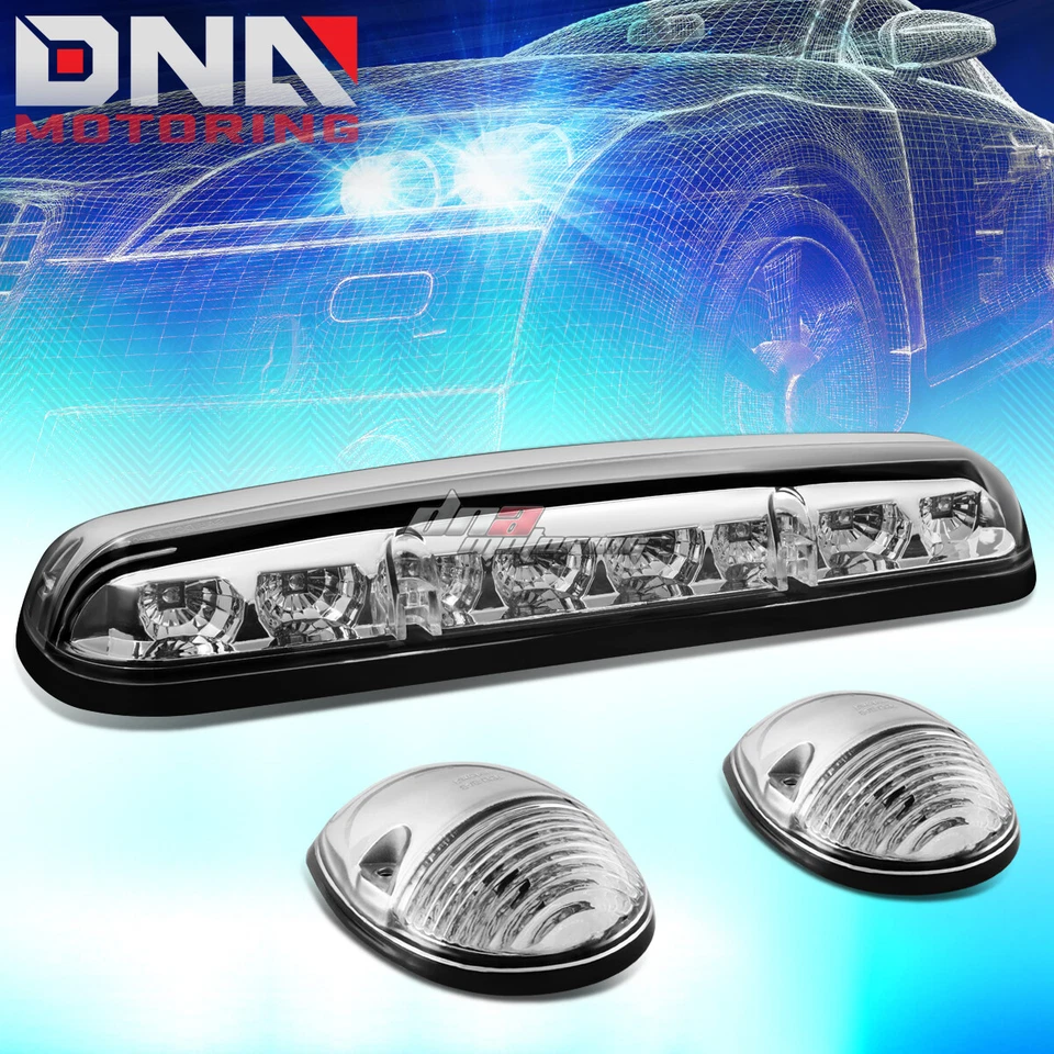 PARA 02-07 SILVERADO/SIERRA 3X CROMO CABINA TECHO AZUL LED LUCES MARCADORAS LÁMPARAS Foto 1 de 4