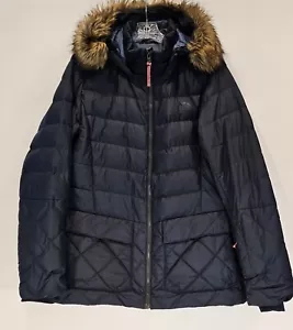 The North Face Women's Arctic Down Puffer Jacket Blue Faux Fur Hood Size Large - Picture 1 of 10
