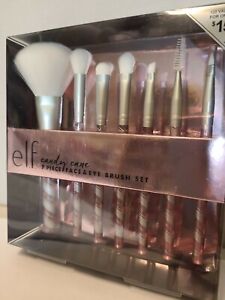 e.l.f, Candy Cane Striped 7-Piece Face & Eye Brush Set, Makeup Brushes Brand New